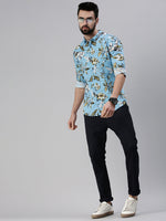 Men Spread Collar Printed Blue Shirt-Lovisprint-1030-Blue