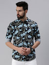 Men Spread Collar Printed Navy Blue Shirt-Lovisprint-1034-Navyblue