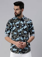 Men Spread Collar Printed Navy Blue Shirt-Lovisprint-1034-Navyblue