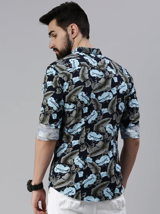 Men Spread Collar Printed Navy Blue Shirt-Lovisprint-1034-Navyblue