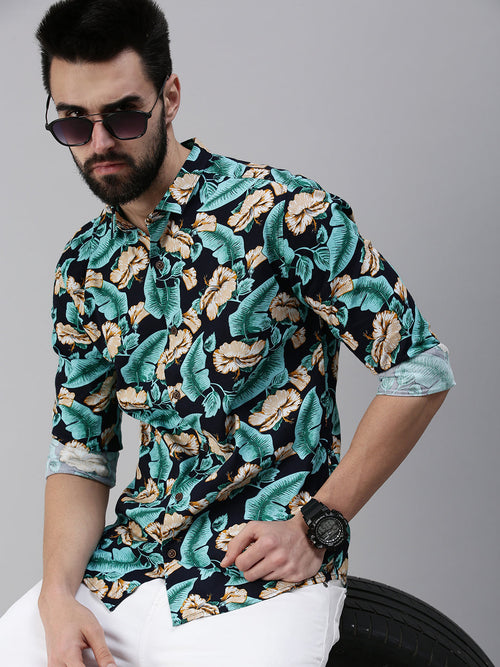 Men Spread Collar Printed Navy Blue Shirt-Lovisprint-1035-Navyblue