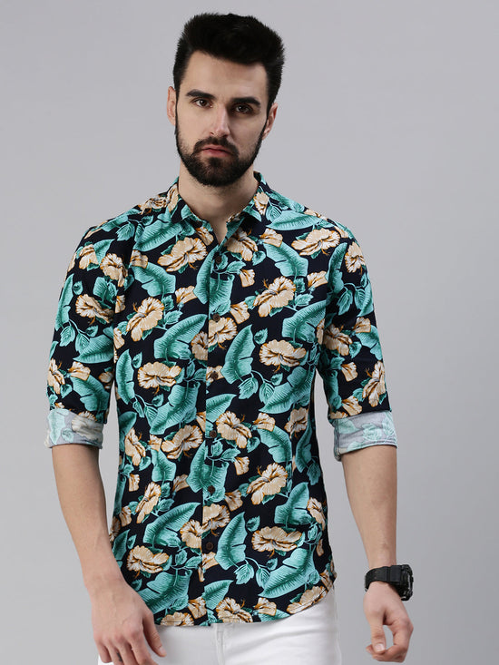 Men Spread Collar Printed Navy Blue Shirt-Lovisprint-1035-Navyblue