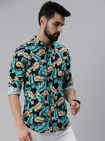 Men Spread Collar Printed Navy Blue Shirt-Lovisprint-1035-Navyblue