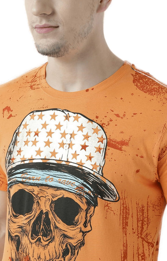 Huetrap Orange Mens Short Sleeve Graphic Printed Tshirt-HT17MKGRABZO01088