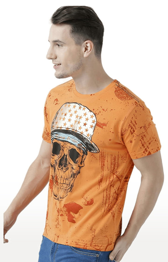 Huetrap Orange Mens Short Sleeve Graphic Printed Tshirt-HT17MKGRABZO01088