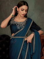 Saree Mall Women's Chiffon Teal Blue Embellished Celebrity Saree With Blouse Piece-MAHEK432C