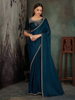 Saree Mall Women's Chiffon Teal Blue Embellished Celebrity Saree With Blouse Piece-MAHEK432C