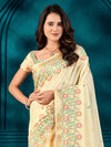 Saree Mall Women's Cotton Blend Yellow Woven Design Designer Saree With Blouse Piece-MAHIRA135401