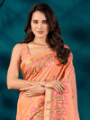 Saree Mall Women's Cotton Blend Peach Woven Design Designer Saree With Blouse Piece-MAHIRA135402