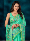 Saree Mall Women's Cotton Blend Turquoise Woven Design Designer Saree With Blouse Piece-MAHIRA135403