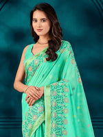 Saree Mall Women's Cotton Blend Turquoise Woven Design Designer Saree With Blouse Piece-MAHIRA135403