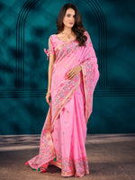 Saree Mall Women's Cotton Blend Pink Woven Design Designer Saree With Blouse Piece-MAHIRA135404