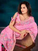 Saree Mall Women's Cotton Blend Pink Woven Design Designer Saree With Blouse Piece-MAHIRA135404