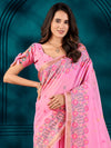 Saree Mall Women's Cotton Blend Pink Woven Design Designer Saree With Blouse Piece-MAHIRA135404