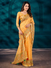 Saree Mall Women's Cotton Blend Yellow Woven Design Designer Saree With Blouse Piece-MAHIRA135405