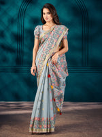 Saree Mall Women's Cotton Blend Grey Woven Design Designer Saree With Blouse Piece-MAHIRA135406