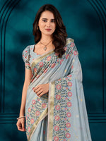 Saree Mall Women's Cotton Blend Grey Woven Design Designer Saree With Blouse Piece-MAHIRA135406