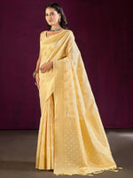 Saree Mall Women's Cotton Blend Yellow Woven Design Designer Saree With Blouse Piece-MALIKA88201