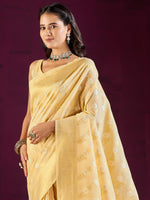 Saree Mall Women's Cotton Blend Yellow Woven Design Designer Saree With Blouse Piece-MALIKA88201