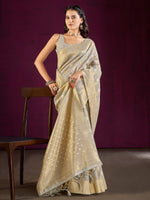 Saree Mall Women's Cotton Blend Grey Woven Design Designer Saree With Blouse Piece-MALIKA88202