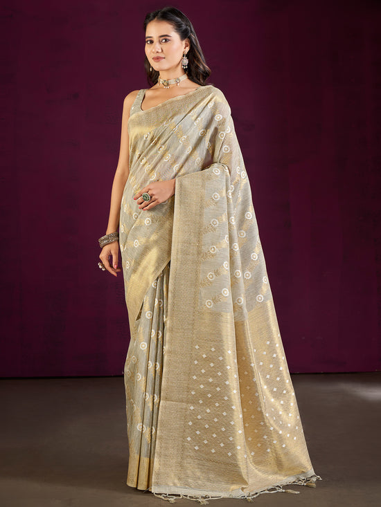 Saree Mall Women's Cotton Blend Grey Woven Design Designer Saree With Blouse Piece-MALIKA88202