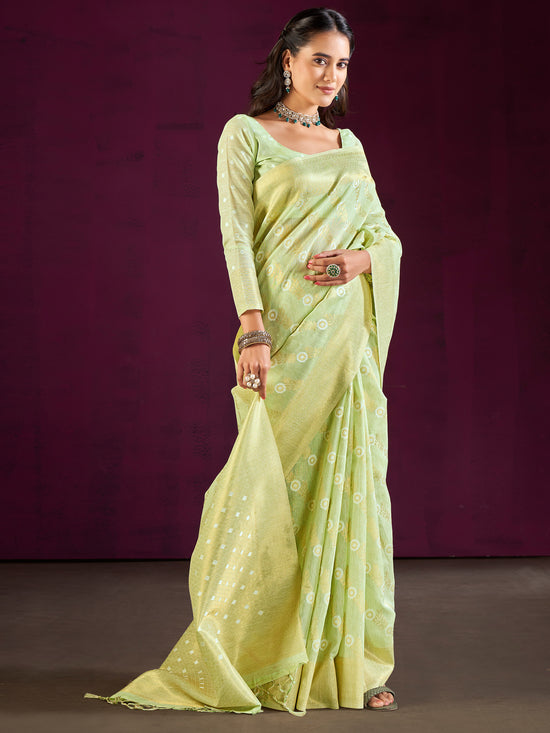 Saree Mall Women's Cotton Blend Light Green Woven Design Designer Saree With Blouse Piece-MALIKA88204