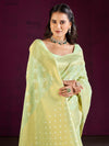 Saree Mall Women's Cotton Blend Light Green Woven Design Designer Saree With Blouse Piece-MALIKA88204