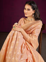 Saree Mall Women's Cotton Blend Peach Woven Design Designer Saree With Blouse Piece-MALIKA88205