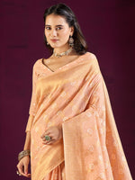 Saree Mall Women's Cotton Blend Peach Woven Design Designer Saree With Blouse Piece-MALIKA88205