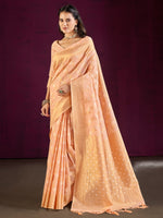 Saree Mall Women's Cotton Blend Peach Woven Design Designer Saree With Blouse Piece-MALIKA88205