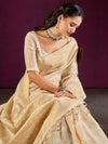 Saree Mall Women's Cotton Blend Cream Woven Design Designer Saree With Blouse Piece-MALIKA88206