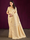 Saree Mall Women's Cotton Blend Cream Woven Design Designer Saree With Blouse Piece-MALIKA88206