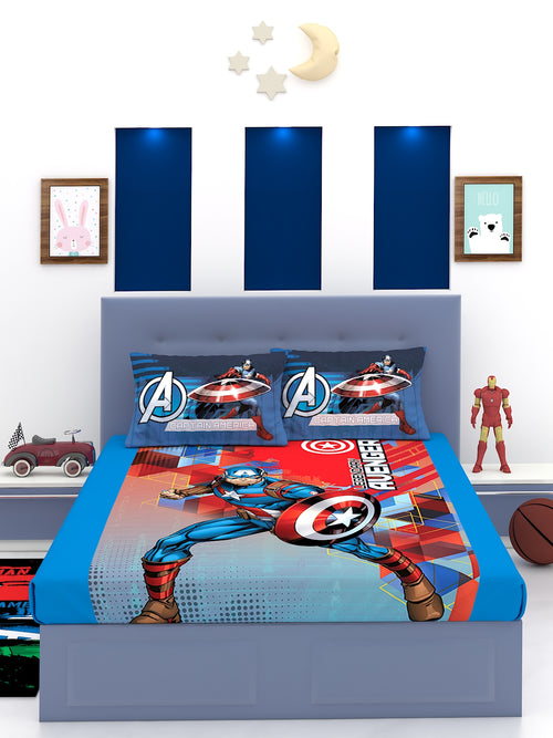 Marvel Legendary Captain America Cotton Double Bedsheet Set- King Size-MAR-03-216-D