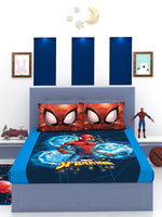 Marvel Spiderman Blue & Red Cotton Double Bedsheet Set- King Size-MAR-03-221-D