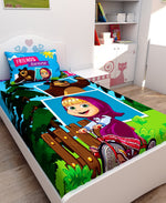 Athom Living Friends Forever Masha and The Bear Digital Printed Cotton Kids Single Bedsheet 147x223 cm with Pillow Cover-MAS-03-241-S