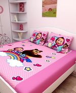 Athom Living Rainbow Bags Masha and The Bear Digital Printed Cotton Kids Double Bedsheet 270x270 cm with 2 Pillow Cover-MAS-03-242-D