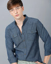 Prototype Men Solid Casual Blue Shirt-M-MATEO-L