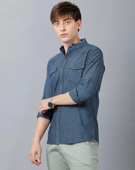 Prototype Men Solid Casual Blue Shirt-M-MATEO-L