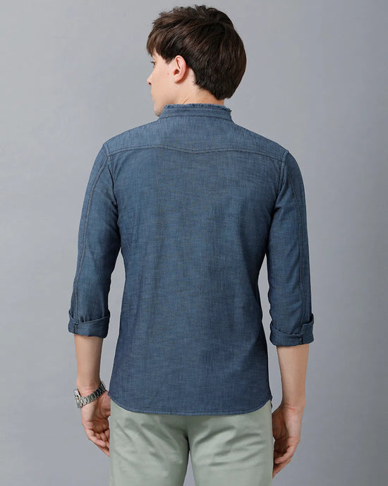 Prototype Men Solid Casual Blue Shirt-M-MATEO-L