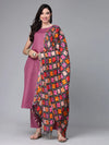 Women's Solid Cotton Blend Straight Kurta Pant Dupatta Set-MAUVEBETTY36