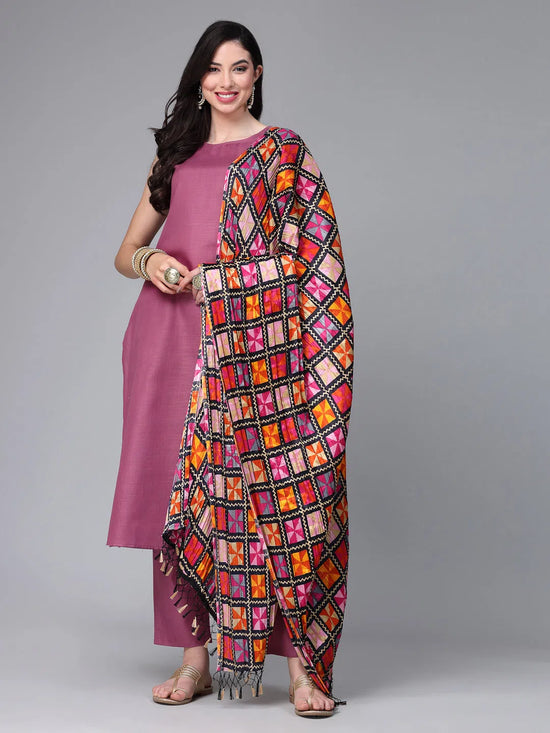 Women's Solid Cotton Blend Straight Kurta Pant Dupatta Set-MAUVEBETTY36