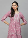 Stylum Women's Printed & Embellished Rayon Tiered kurta