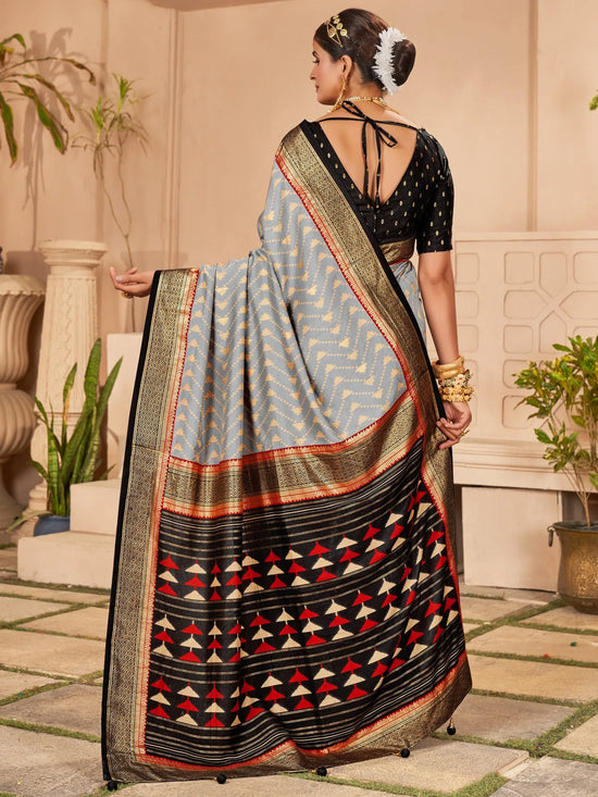 Saree Mall Women's  Blend Grey Woven Design Designer Saree With Blouse Piece-MDHURM2004