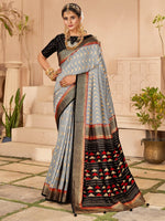 Saree Mall Women's  Blend Grey Woven Design Designer Saree With Blouse Piece-MDHURM2004