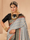 Saree Mall Women's  Blend Grey Woven Design Designer Saree With Blouse Piece-MDHURM2004