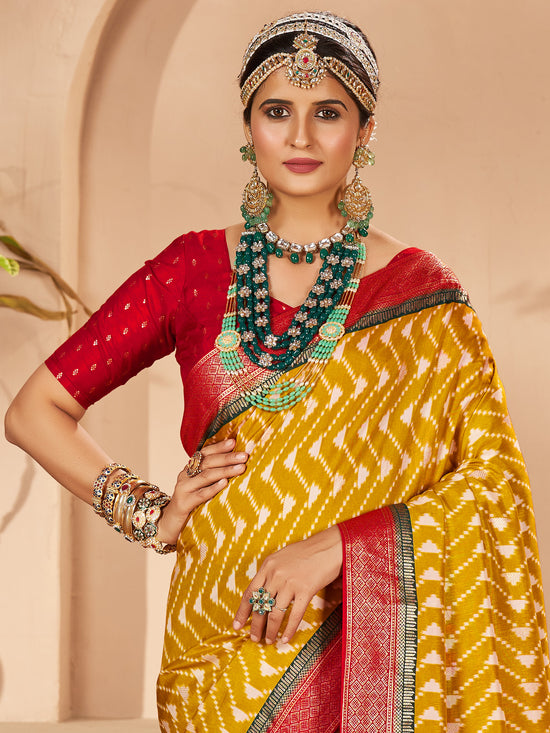 Saree Mall Women's  Blend Mustard Woven Design Designer Saree With Blouse Piece-MDHURM2007