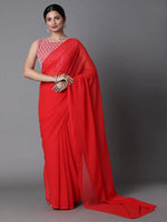 Saree Mall Women's Georgette Red Embellished Celebrity Saree With Blouse Piece-METLIC205