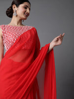 Saree Mall Women's Georgette Red Embellished Celebrity Saree With Blouse Piece-METLIC205