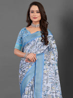 Saree Mall Women's Manipuri  Blue Printed Designer Saree With Blouse Piece-MGP01B