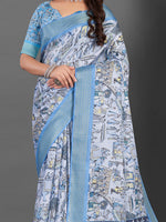 Saree Mall Women's Manipuri  Blue Printed Designer Saree With Blouse Piece-MGP01B